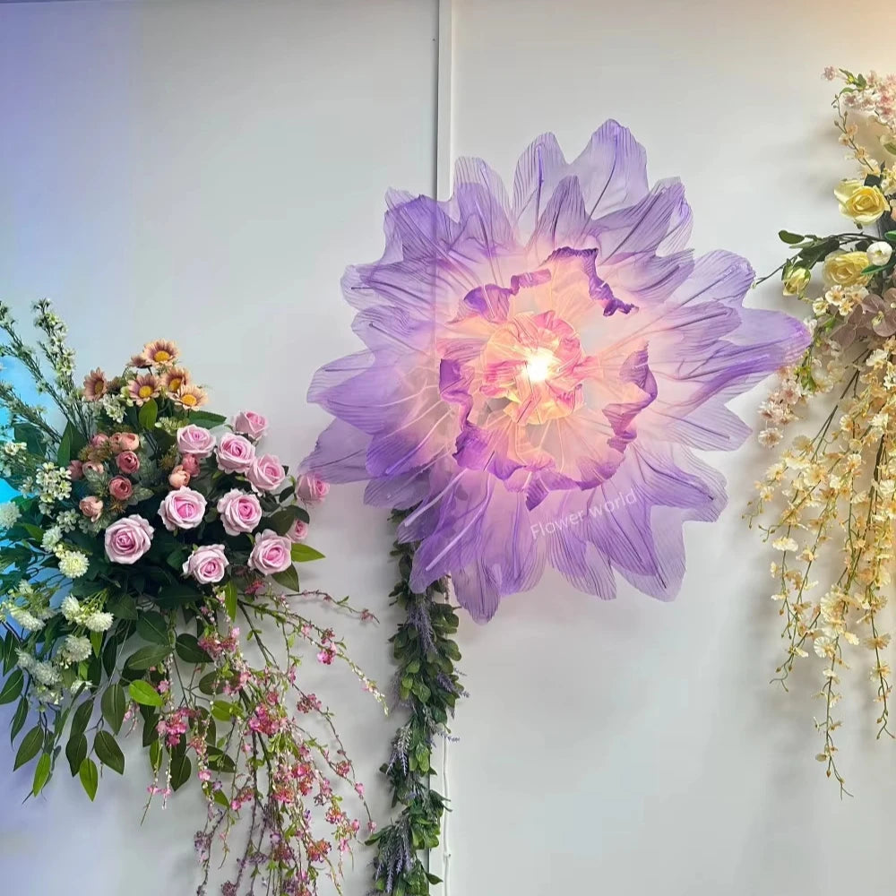 Custom Huge Poppy Electric Opening/Closing Induction Artificial Flower Artistic 10 Colors Floor Atmosphere Light Wedding