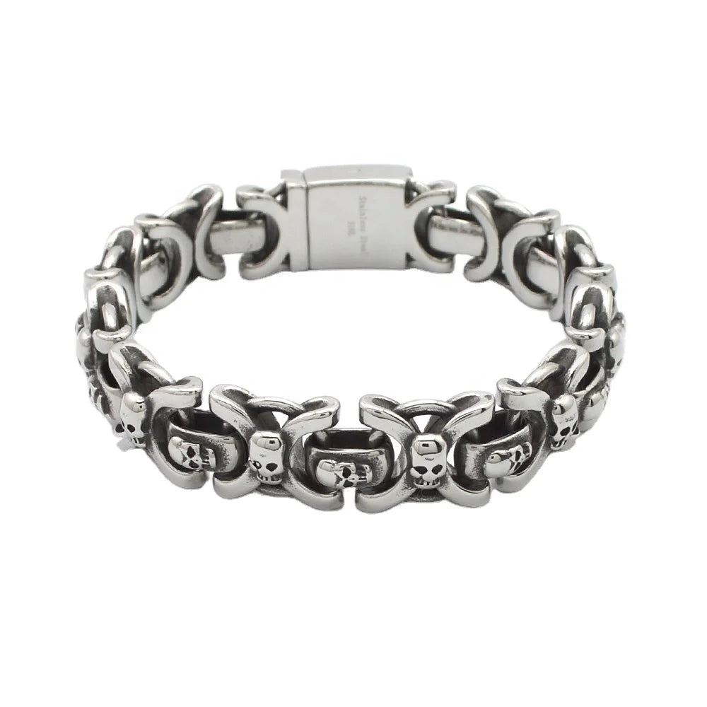 Luxury Stainless Steel Biker Men's Skull Bracelet Heavy and Study Mens Steel Large Link Chain Motorcycle Chain Bracelet