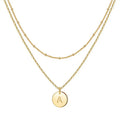 Dainty 18K Gold Stainless Steel Multi-layer A-Z Initial 26 Letter Coin Disc Pendant Double Layer Initial Necklaces for Women