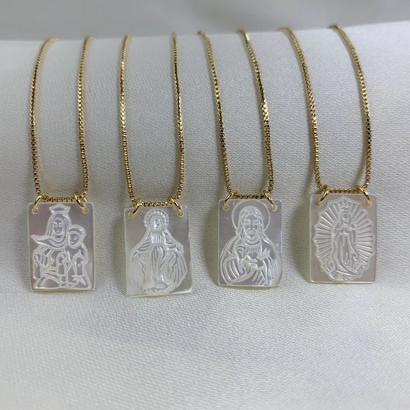 Religious Belief Mother of Pearl Shell Jesus Virgin Mary Guadalupe Pendant Necklace Women Jewelry