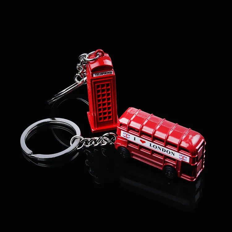 AA00232 Wholesale HOT British Travel Gift Double-decker Bus Key Ring Metal London Bus Keychain Telephone Booth Keychains