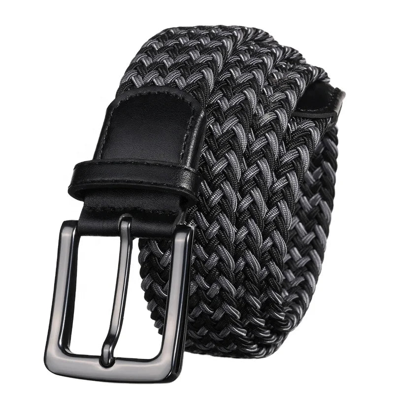 Wholesale 34mm Wide Mens Braided Belt Stretch Casual No Hole Design Pin Buckle Golf Belts