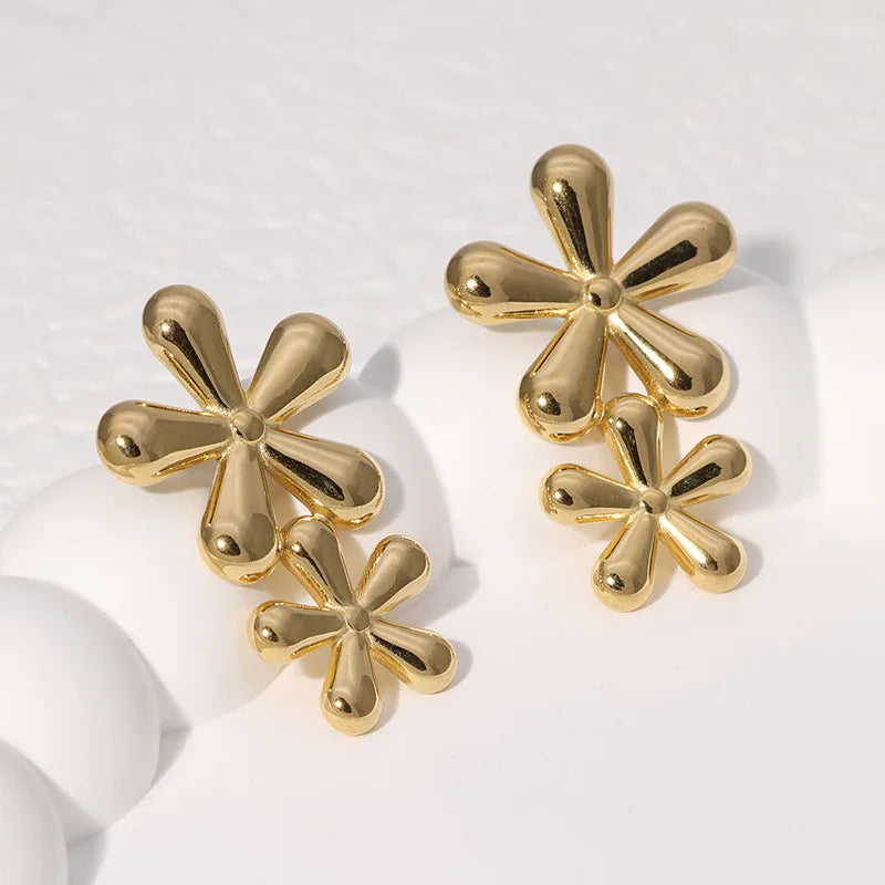 Beimai OEM French Luxury Stainless Steel Flower Stud Earrings for Ladies Fashion Drop Design