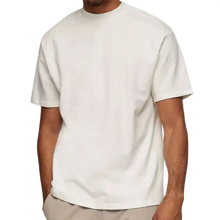 Super Heavy 220gsm Thick Oversized Drop Shoulder T-shirt Mock Neck Cotton Boxy Fit t Shirt