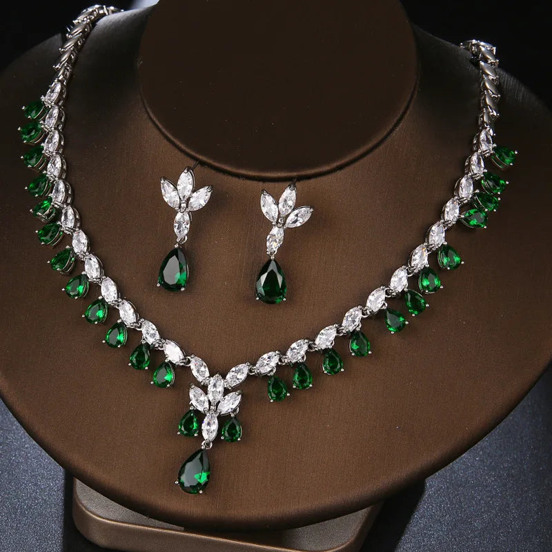 2022 New Arrival Wedding Jewelry Bridal Necklace Earrings Set Beautiful Ginkgo Leaf Zircon Jewelry Set for Women Girls