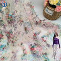 Fashion Polyester Colorful Floral Rose Custom Design 3D Embroidery Printed Tulle Mesh Fabric for Elegance Clothing