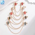 Retro Bee Tassel Gold Chain Brooches Crystal Enamel Alloy Bee Cross Chain Collar Pins for Women Men Suits Shirts Cardigan Decor
