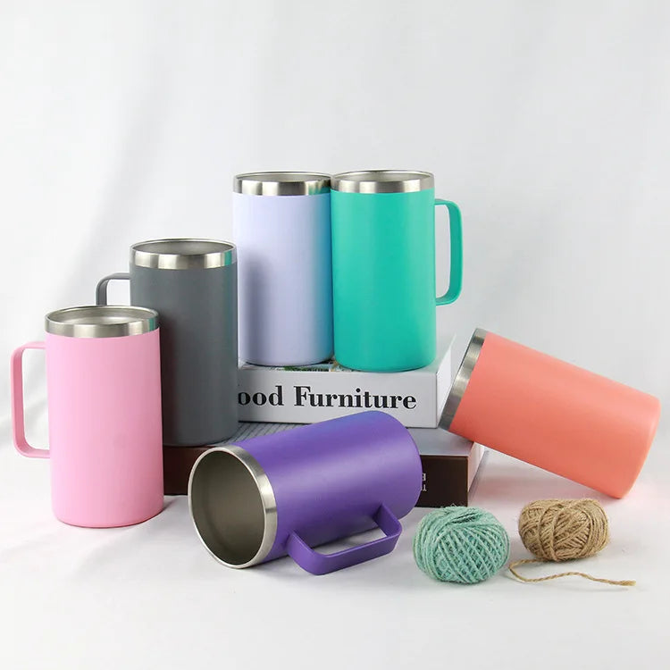 24oz Stainless Steel Sublimation Tumbler Cup Custom Logo Water Bottle Thermos With Handle Double Wall Vacuum Coffee Mugs