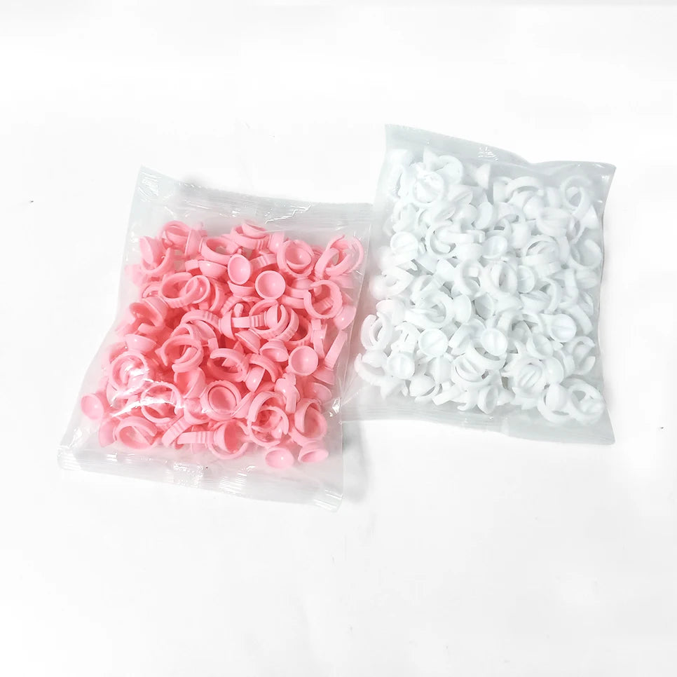 Wholesale Cheap White Pink Plastic Glue Ring Various Size Lash Glue Ring Custom Package Glue Ring for Eyelash Extension