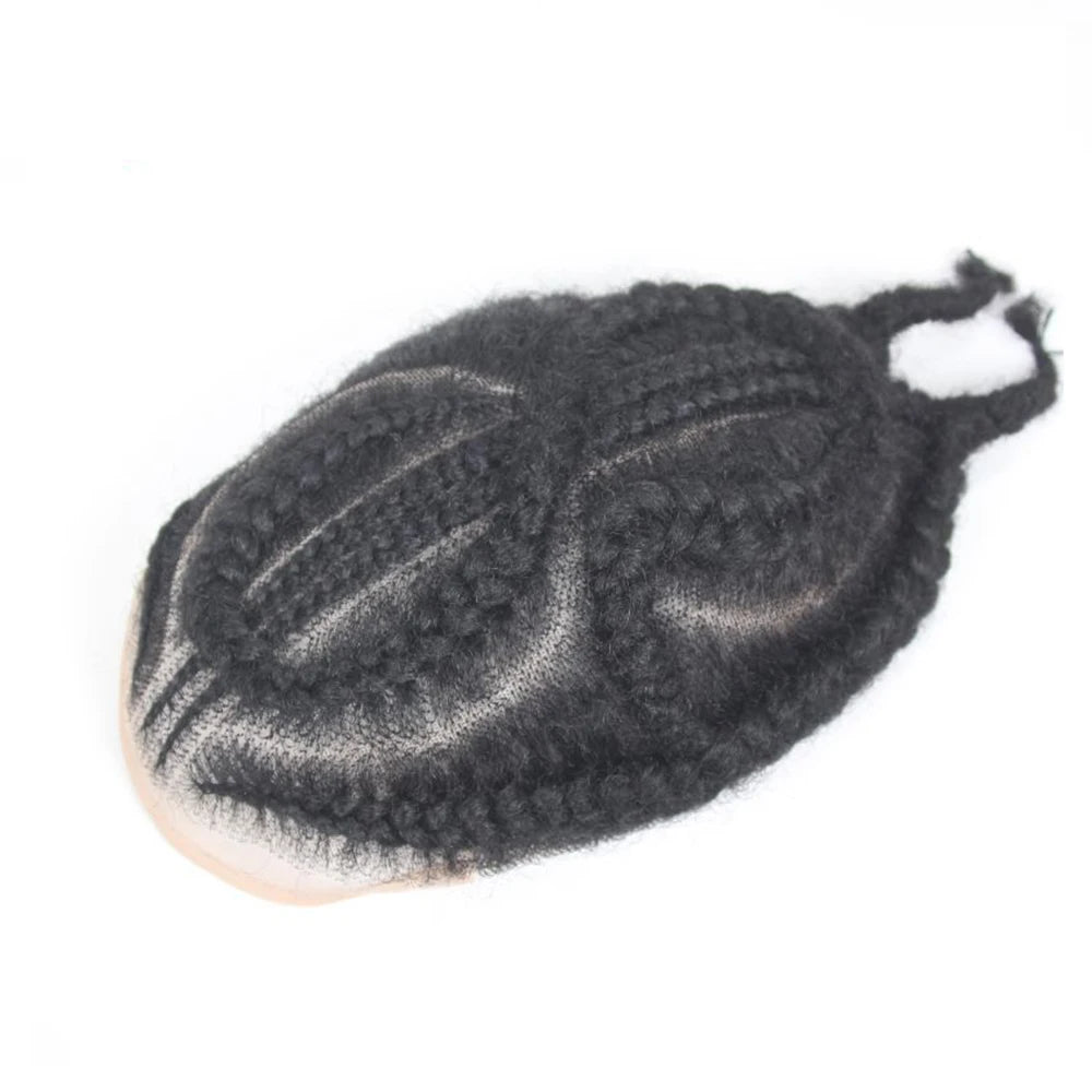 HD Full Lace Male Hair Prosthesis with Cornrow Braids Men's Toupee Breathable Men Wig 100% Human Hair Toupee for Men