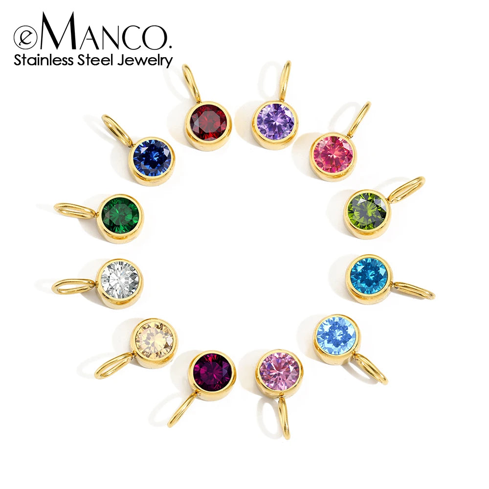 EManco 12 Color Birthstone Pendant Month Zirconia Necklace Color Stone Accessories Birthday Gift
