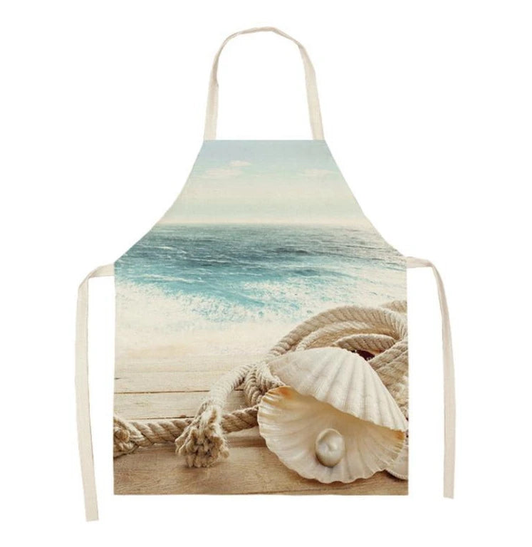 Digital Printed Sea and Conch Pattern Apron Nautical Theme Apron
