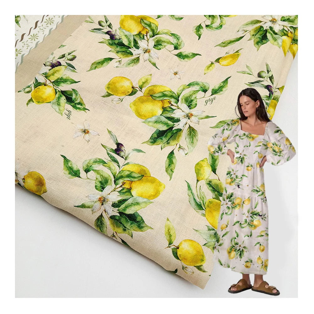 Wholesale Breathable 100% Pure Flax Linen Floral Print Digital Printed Woven Plain Linen Fabric for Dress Clothes