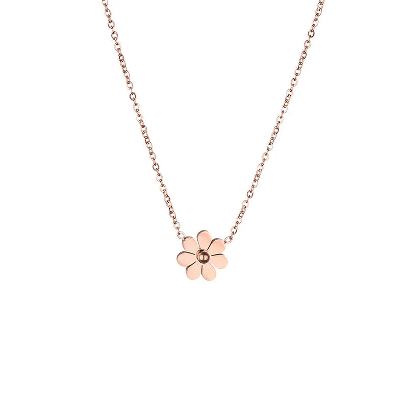 AA016149 Wholesale New Titanium Steel Waterproof Simple Fashion Jewelry Rose Gold Cute Daisy Flower Necklace