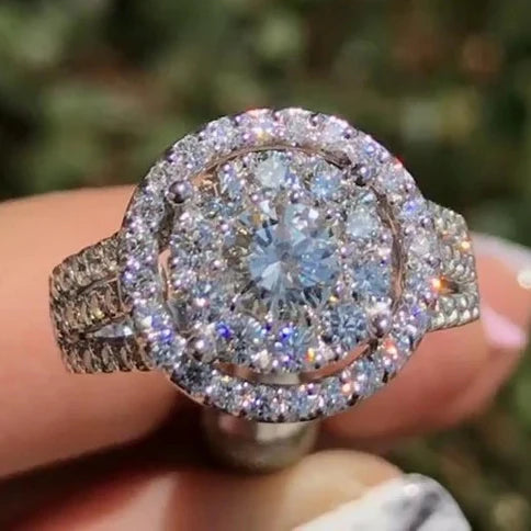 CAOSHI Big Round Gemstone Zircon Wedding Rings Three Layer Full Gems Romantic Hollow Heart Girls Silver Rings Luxury