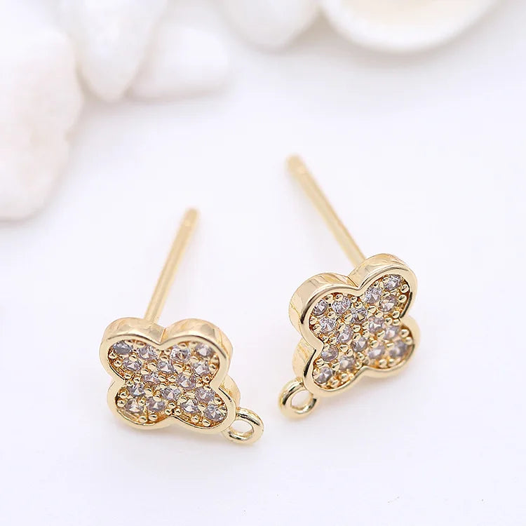 Wholesale Fashion Design 14K Gold Plated Zircon Alfalfa Jewelry Earrings Studs Flower Pattern and Loop Earrings Accessories
