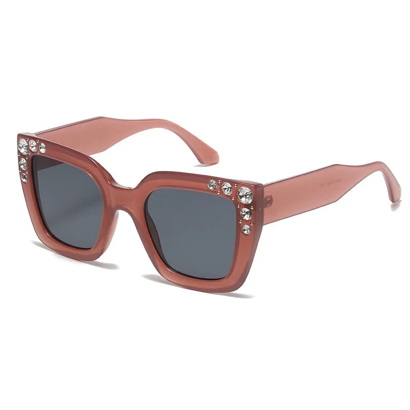 Fashion Outdoor Stylish Personalized Diamond Shades Studded Square Outdoor Trendy Glasses Rhinestones Sunglasses for Women
