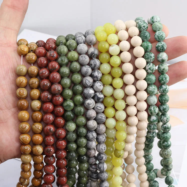 SB7203 8mm Natural Semiprecious Stone Gemstone Loose Beads Yellow Jade Kiwi Web Jasper Round Beads for Jewelry Making