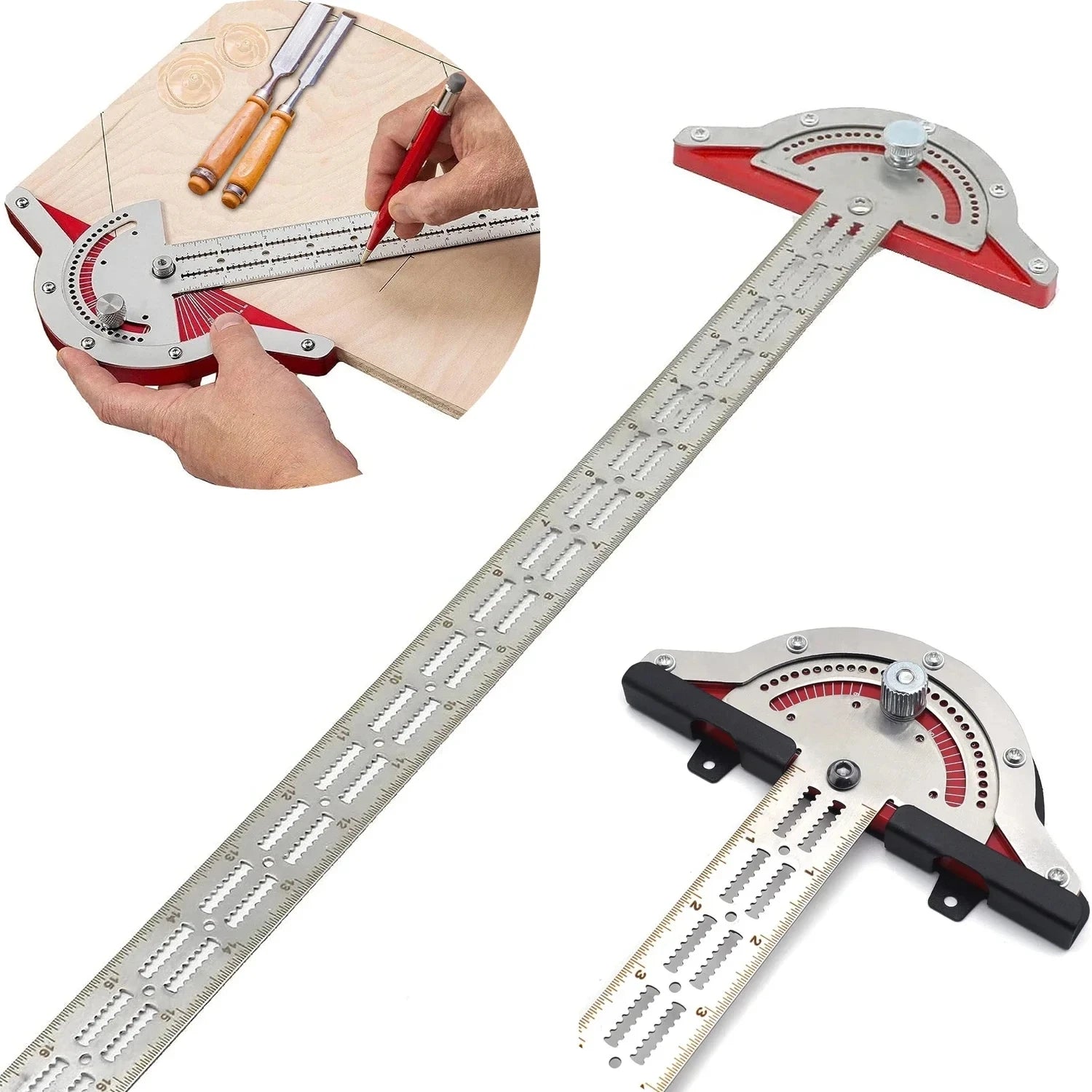 20cm Woodworkers Edge Ruler Multi-Function Angle Measure Tool