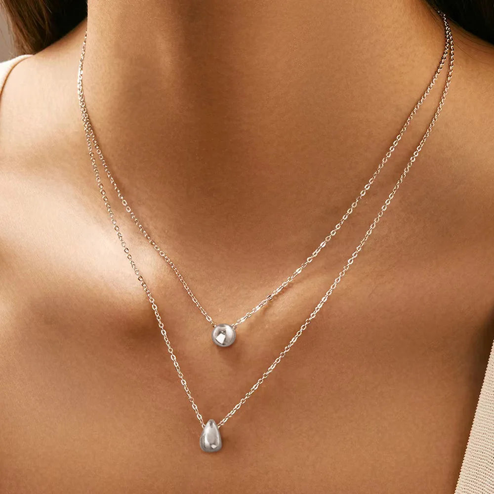 Women's Double Layer Stainless Steel Necklace High Sensitivity Circular Gold Love Pendant Simple Design Luxury Choker Pendant