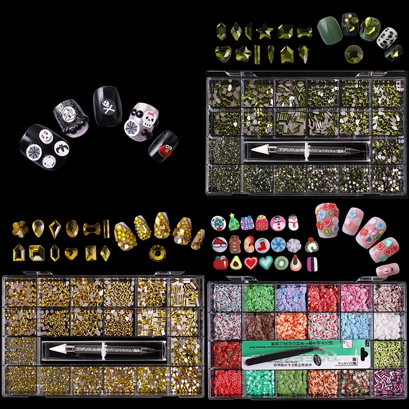 Nail Art Supplies Multi Shape Crystal Rhinestones 21 Grid Kawaii DIY DIY Nail Accessories