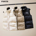 PASUXI 2025 Fall Winter Women Clothes Coat Puffer Sleeveless Jacket Colour Puffer Cotton Vest Stand Collar Waistcoat