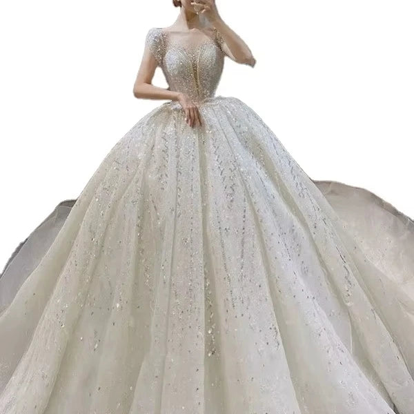 Elegant Bling Bling Sequin Beaded Ball Gown Luxury Princess Wedding Dresses Vestido De Noiva