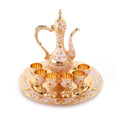 Vintage Luxury European Golden Wedding Gift Set Metal Coffee Pot Teapot & Tea Tray with 6 Cups for Serving Tea