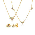 FUAMAY Silver Clovers Three Leaves Flower Earrings and Necklace Jewelry Sets Colorful Stone Earrings Studs