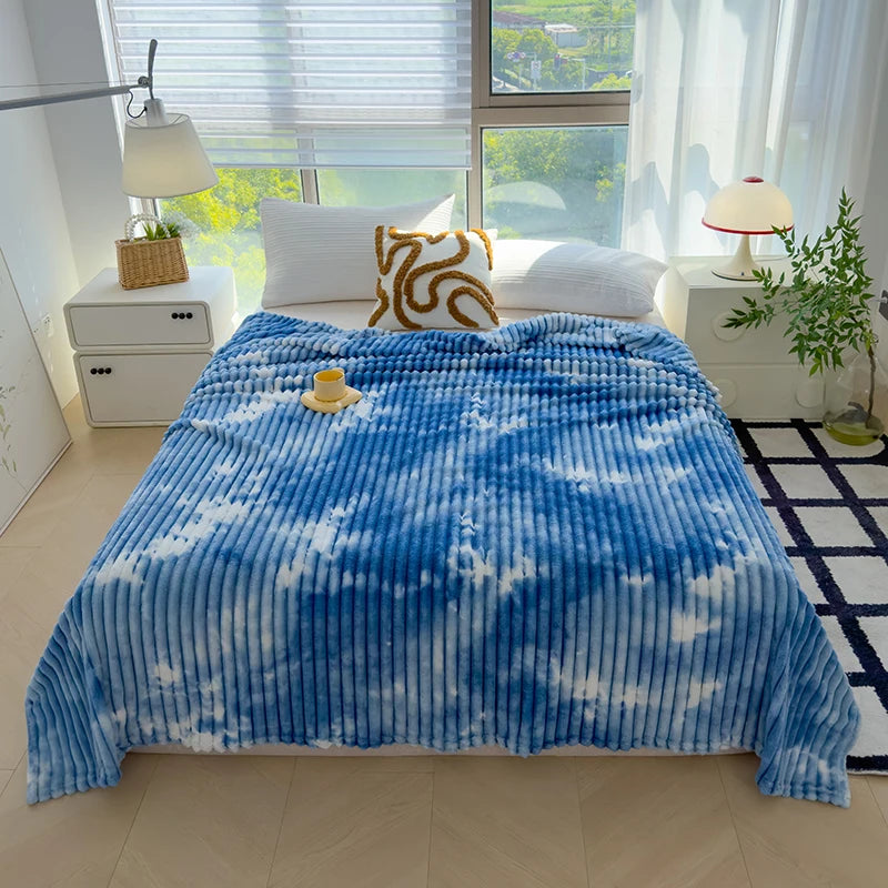 Modern Sky Blue Microfiber Air Conditioning Blanket New Flannel Bedding for Home Use Plain Style