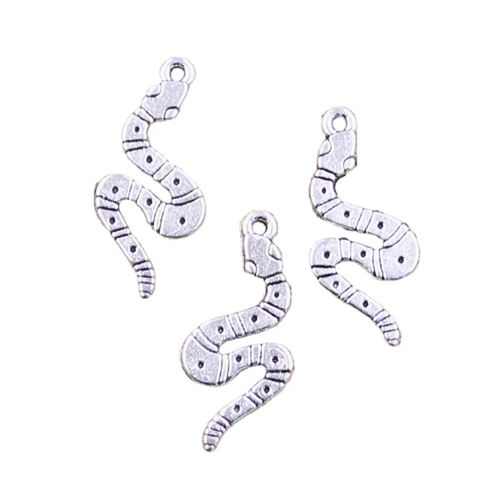 Wholesale Cheap Metal Snake Charms Antique Silver Zinc Alloy Beads Pendants DIY Jewelry Making 26x12MM