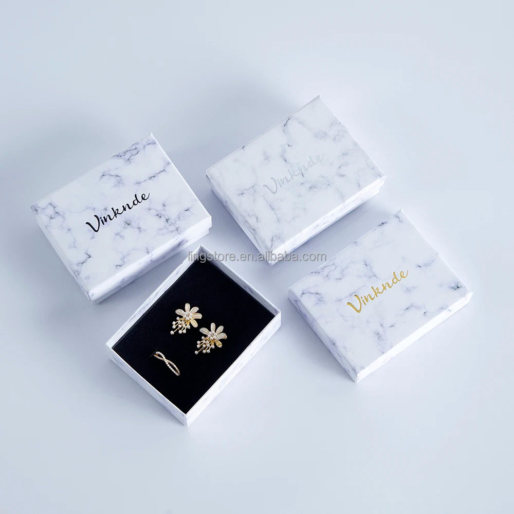 Exquisite White Marble Modern Square Jewelry Box Set Strong High Quality Logo Printing for Ring Necklace Pendant Earring