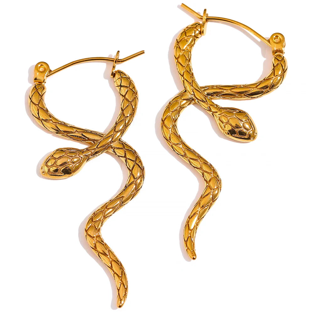 JINYOU 1869 Stylish Unique Stainless Steel Snake Unusual Hoop Earrings Statement Pvd Gold Color Texture Waterproof Charm Jewelry