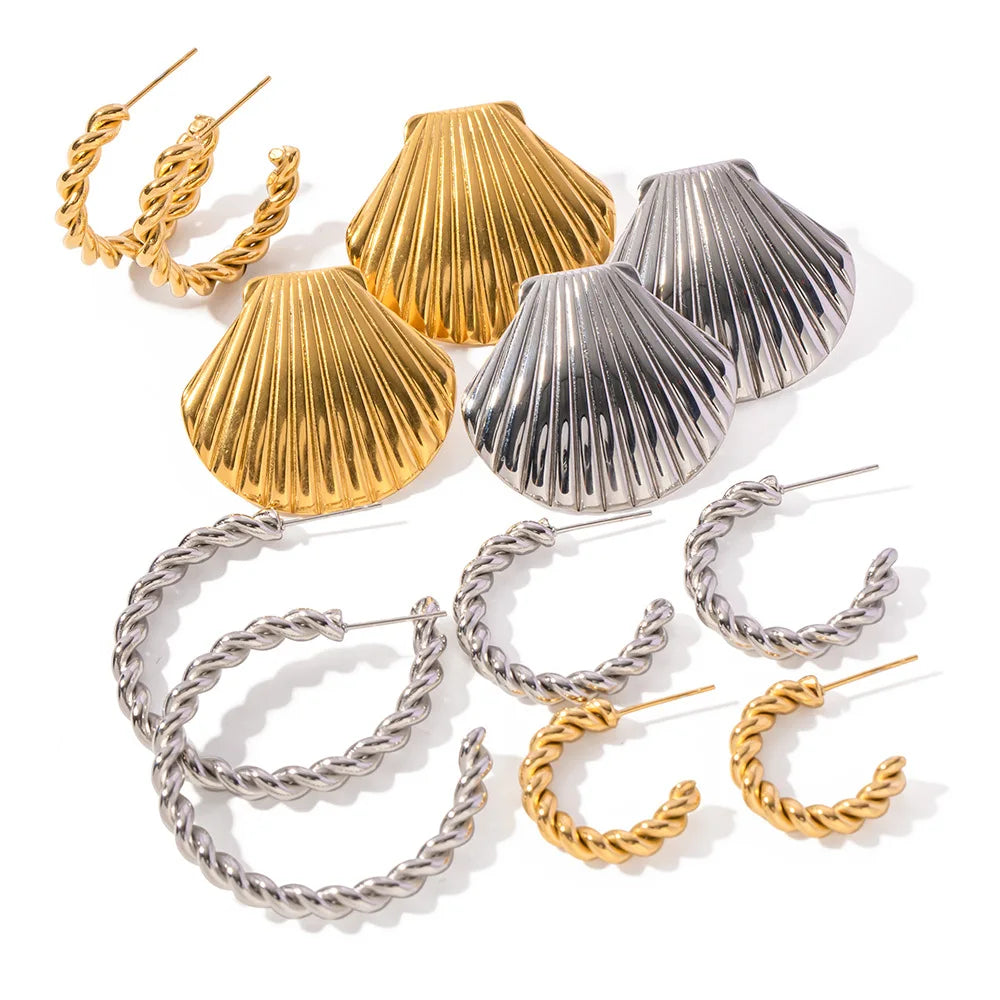 BJG0378E INS Ocean Element Earrings 18K Gold Stainless Steel Shell Earrings