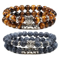 gemstone Classic Unisex Yoga for Bracelet Owl Beaded Charm Natural Black Lava Tiger Eye Weathered Gemstone Pearl Diamond Key Ball Number