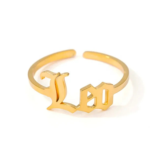 Fashion Non Tarnish 18K Gold Silver Plated Horoscope Astrology Adjustable Stainless Steel 12 Zodiac Sign Rings Jewelry for Women