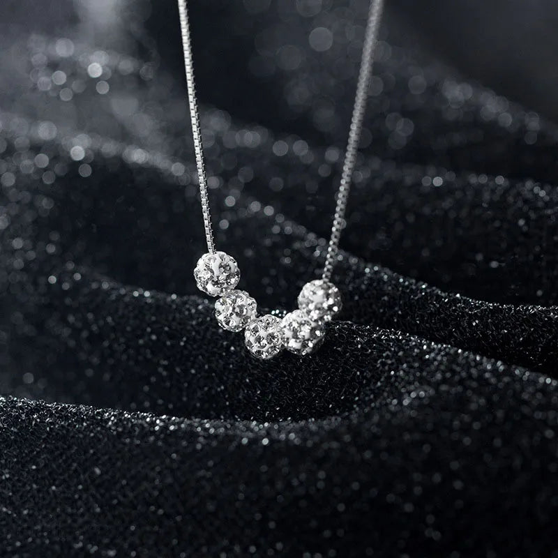 5 Pieces Moved Crystal Balls Choker Necklaces 925 Sterling Silver Women Fashion Jewelry