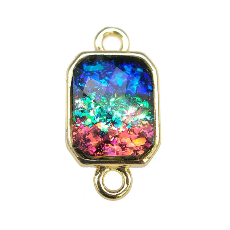 Amazon Hot Selling Red Blue Green Created Opal Gold Plated Brass Rectangle DIY Jewelry Making Connectors