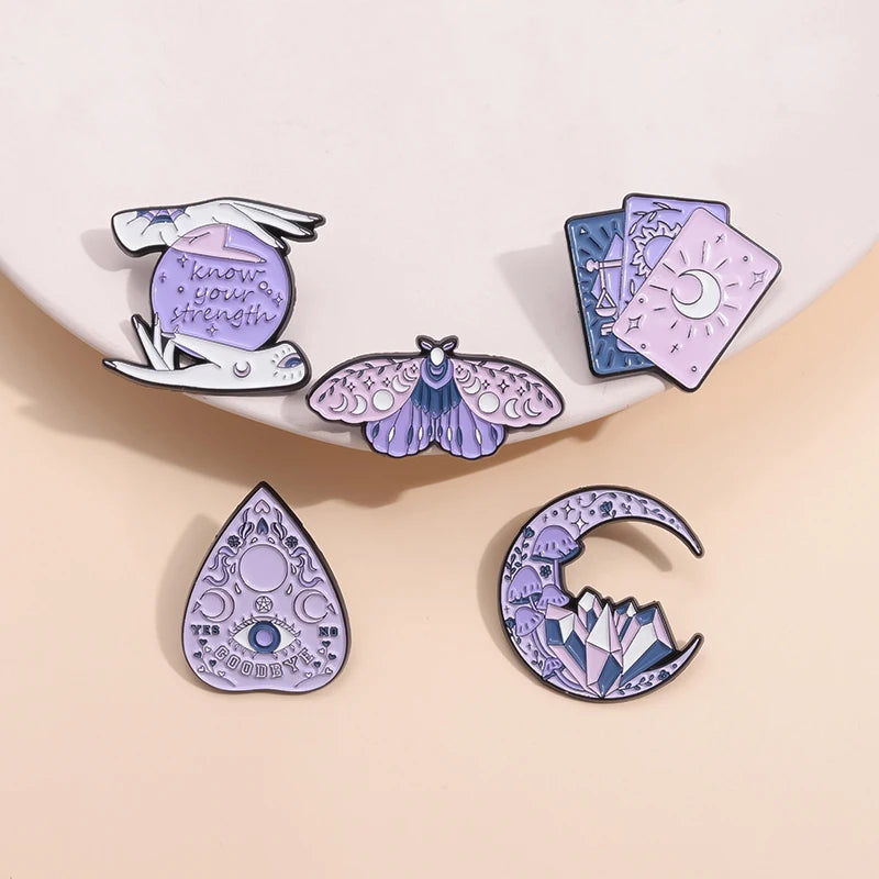 Purple Magic Butterfly Tarot Enamel Pins Punk Gothic Crystal Ball Lapel Pin Brooches Wholesale Pin Backpack Clothes Collar Badge