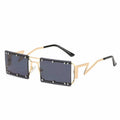 STORY XY-M502 Personality Small Frame Steampunk Shades Glasses Modern Square Metal Rivet UV400 Champagne Punk Sun Glasses