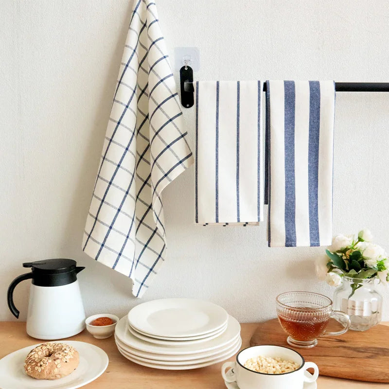 Super Absorbent 15.7*23.6 Inch Blue and White Yarn Dyed Stripes Cotton Tea Towel Dish Cloth Cleaning Durable Kitchen Towels