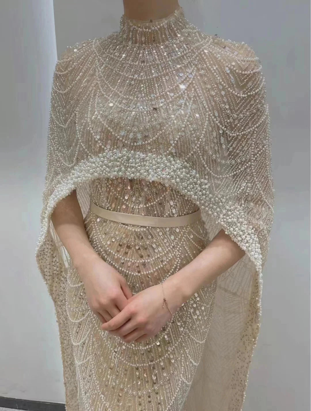 Luxury Crystal Sequins Embroidery Beads Handmade Bridal French Beaded Lace Fabric