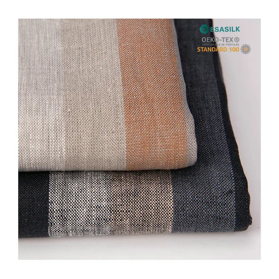 Pure Linen Fabric Woven Spring Summer Yarn Dyed Stripe Shirt Casual Clothing Cars Curtains Bags Beddings Home Textiles Skirts