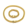 Kalen Hip Hop Cuban Chain Necklace Bracelet for Men Women 12mm Thick Stainless Steel Multi-Size Geometric Necklaces