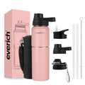 Double Wall Insulated Water Bottles 304 Stainless Steel Thermos Bottle Wide Mouth with Different Lids( Handle Lid & Straw Lid)