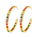Fashion Multi Color Geometric Cubic Zirconia Big Circle Hoop Party Earrings Women Girls Costume Jewelry Daily Wear Accessories