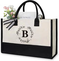 Personalized Cotton Canvas Beach Tote Bag Initial Embroidered Letter Design Rope Summer Autumn Daily Use Gift Monogrammed