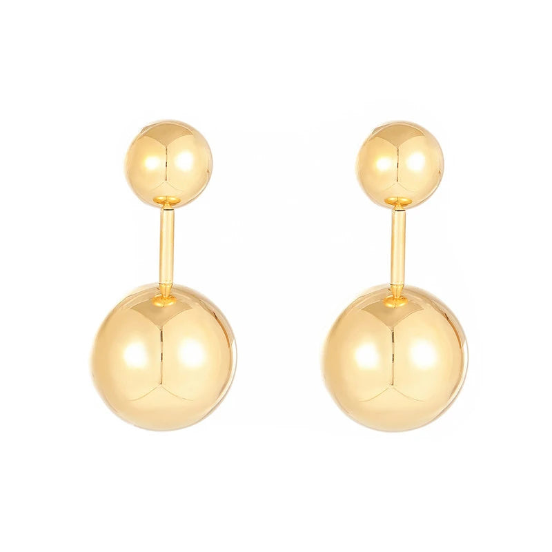 Double Sided Gold Ball Earrings 18k Waterproof Jewelry Women Pvd Plated Gold Stud Earrings 316l Stainless Steel