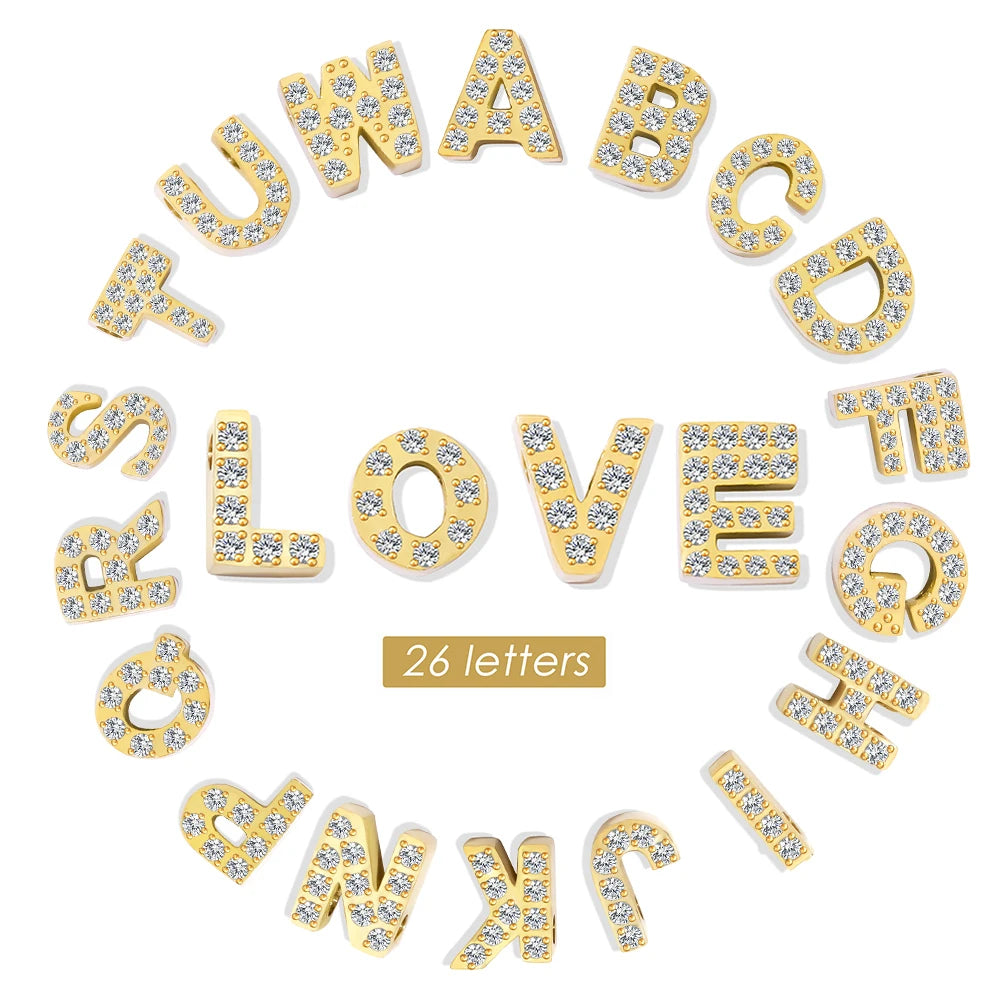EManco Fashion Luxury Jewelry Stainless Steel Perforated Full Zirconia A-Z 26 Letters Pendant Accessory for Making Necklace