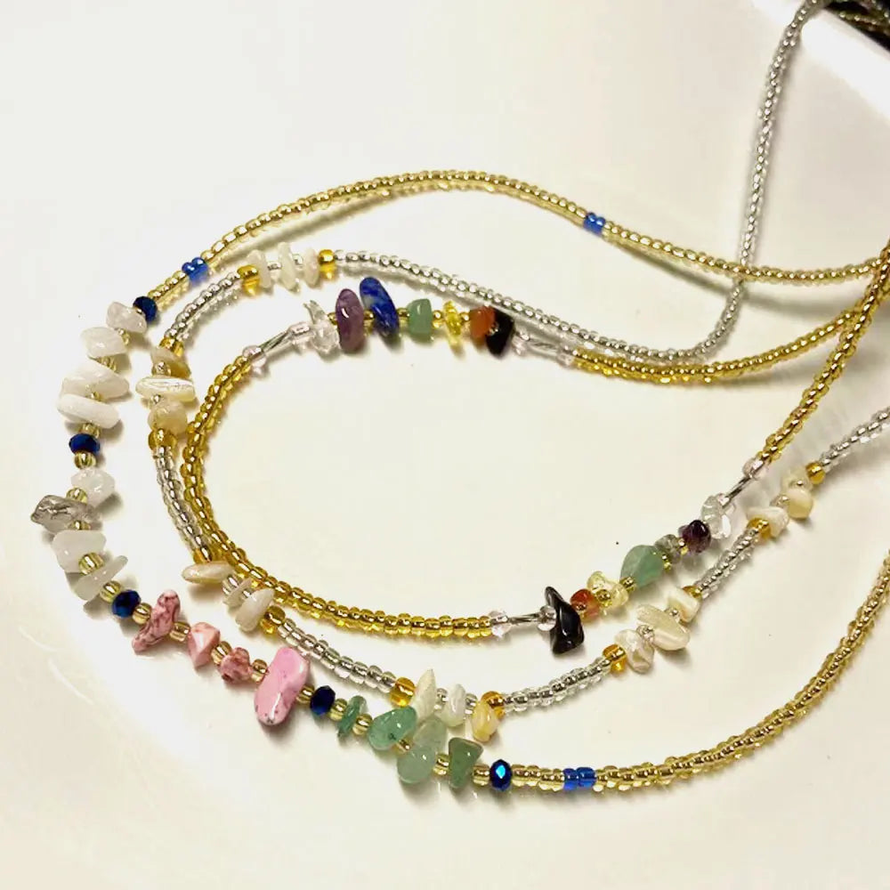 Bohemia Natural Crystal Gem Stone Glass Seed Waist Beads Weightloss Ghana African Body Belly Chain with Clasp Body Jewelry Women